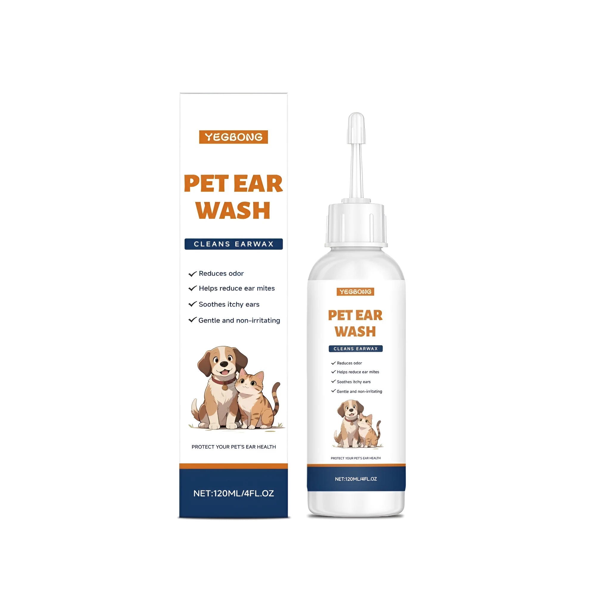 Bottle of pet ear wash 120ml for dogs and cats with sodium hyaluronate and peppermint extract