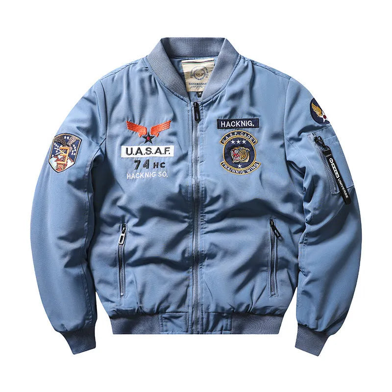 Men's slim-fit stand collar retro cotton-padded coat with embroidery in multiple colour options