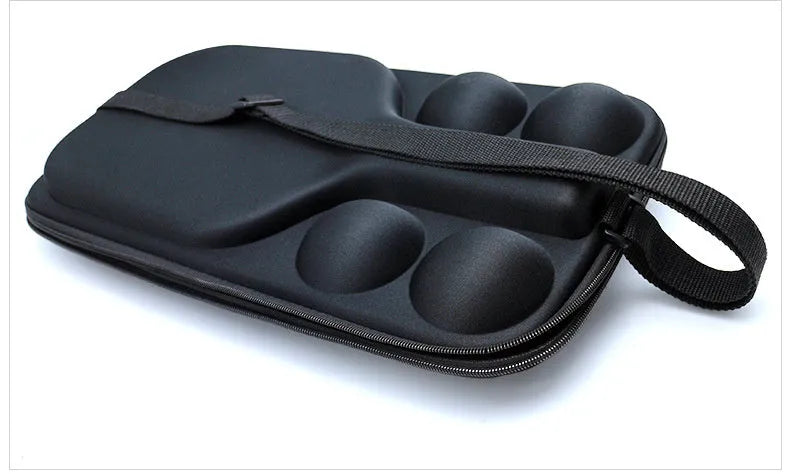 Black waterproof pickleball storage case with double shoulder straps showing organised interior compartments