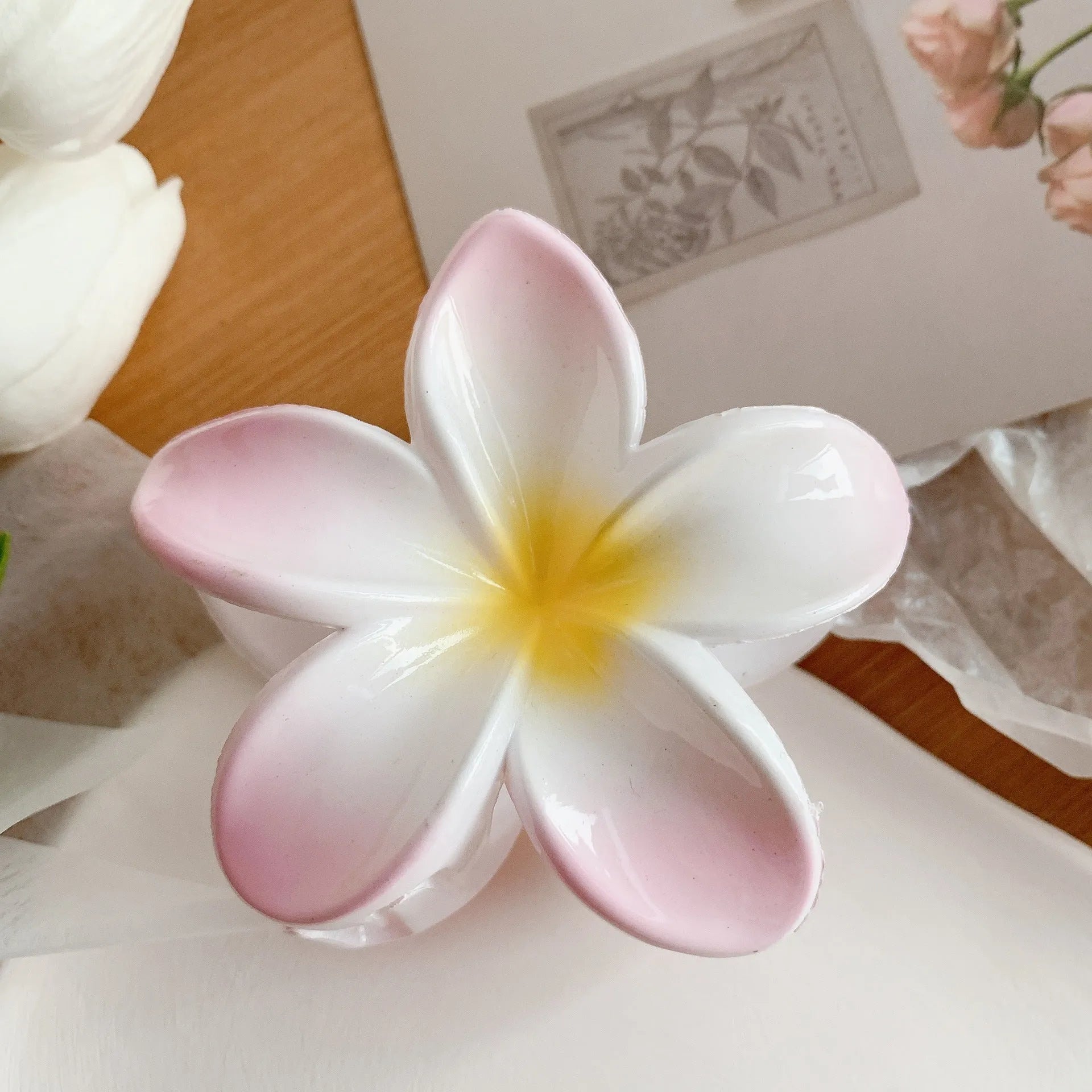 Muweordy plumeria hair clip in six colours plastic and resin floral claw clip for women