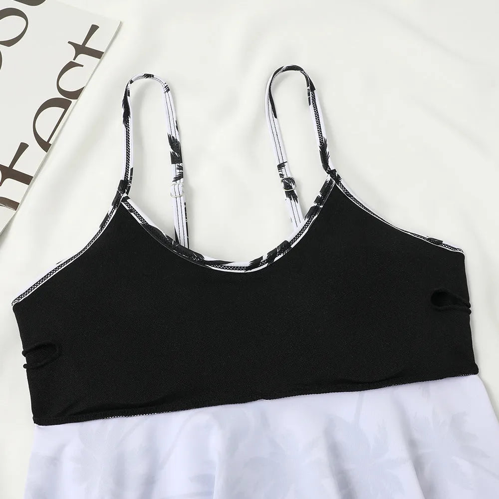 High waist double-layer printed swimsuit in polyester fabric with Black and Coconut Tree colour options