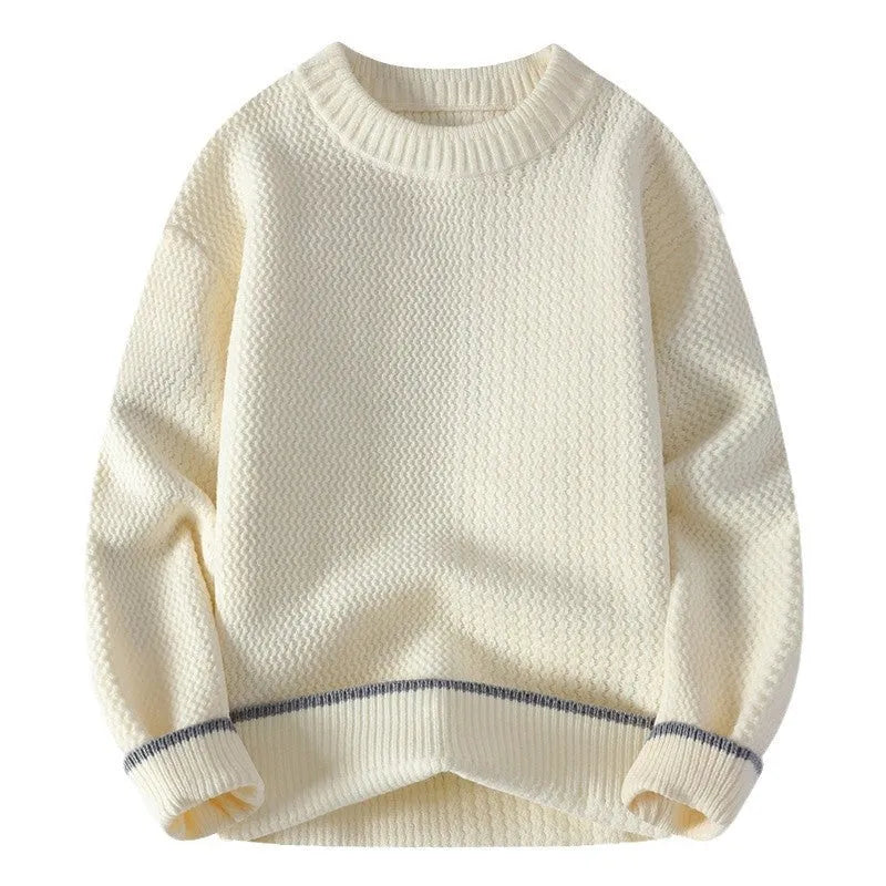 Men's grey loose fit round neck sweater with chemical fibre blending fabric for autumn wear
