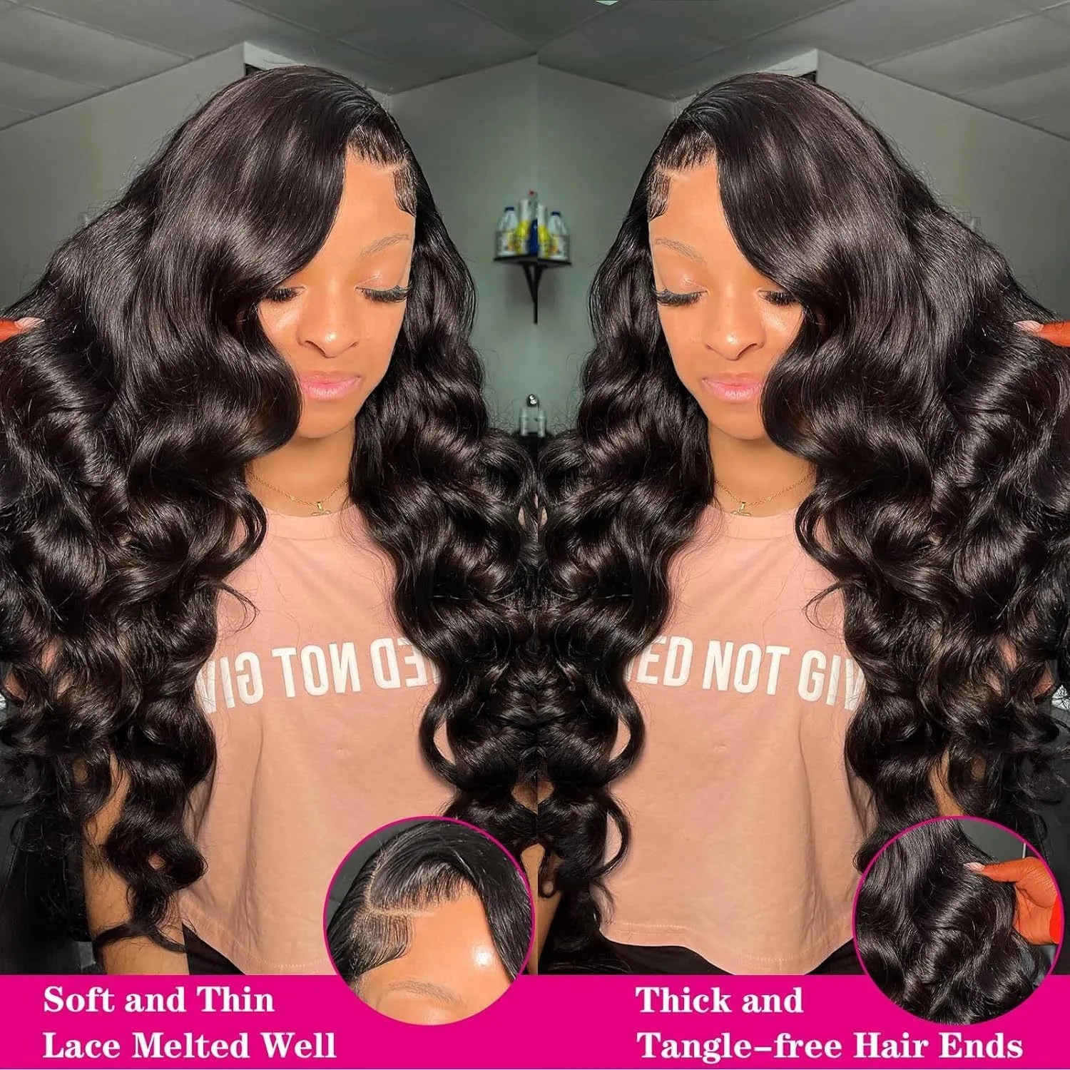 Black medium large wave full-head synthetic wig with curly hair texture