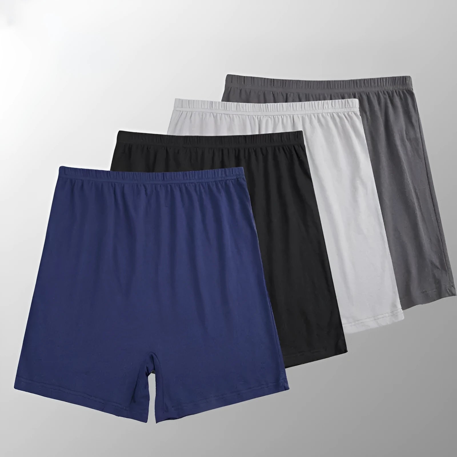 Modal fabric men's high-waisted boxer shorts in solid colours on a white background
