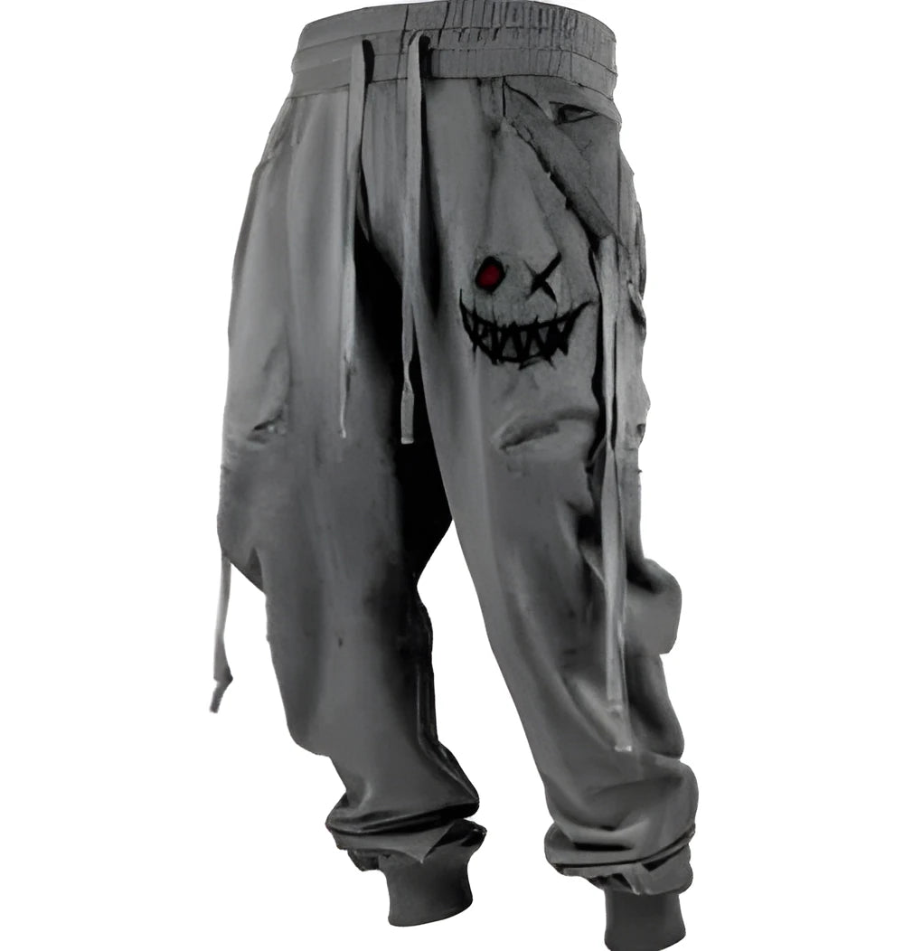 Printed 3D sweatpants for plus-sized men, light straight leg, polyester fibre, available in black and other colours