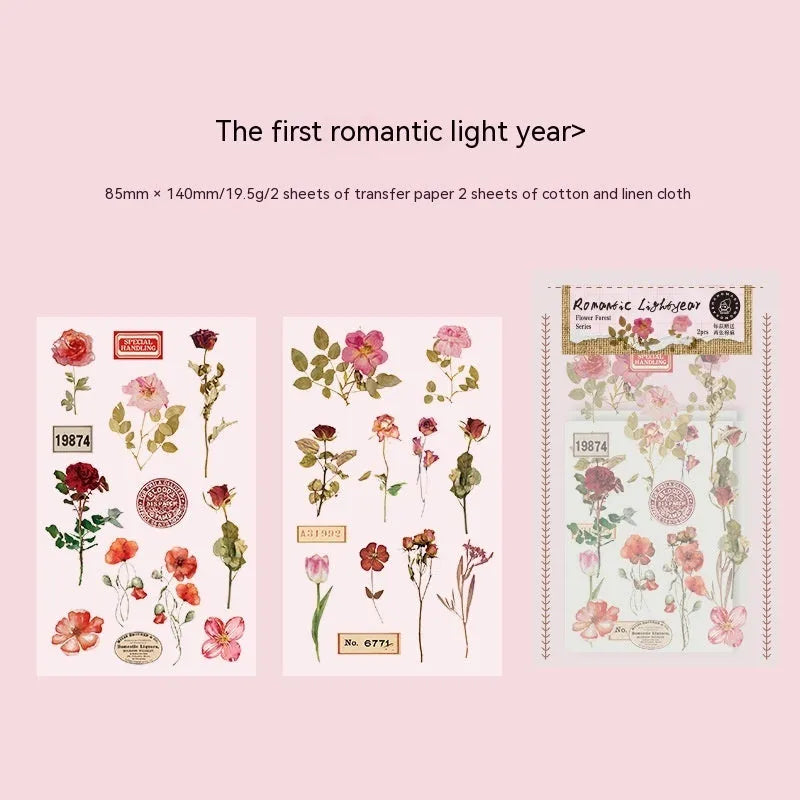 Huazhisen series printable sticker pack with forest and floral art designs on 85mm by 180mm sheets.