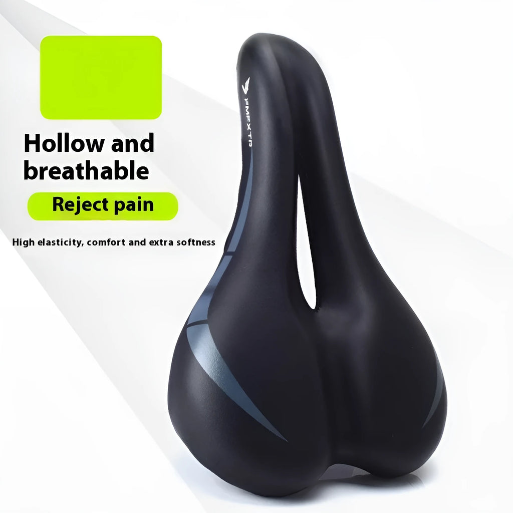 Bicycle saddle cushion with hollow design measuring 270mm by 180mm in PU leather with foam padding
