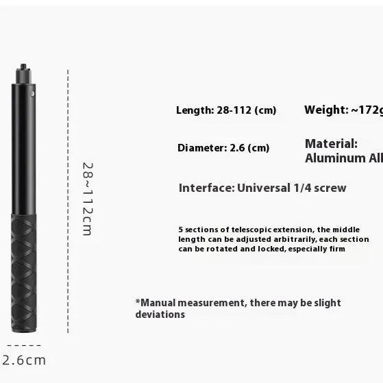 Insta360 suction cup fixed bracket with 1.2m extension rod in nylon and alloy