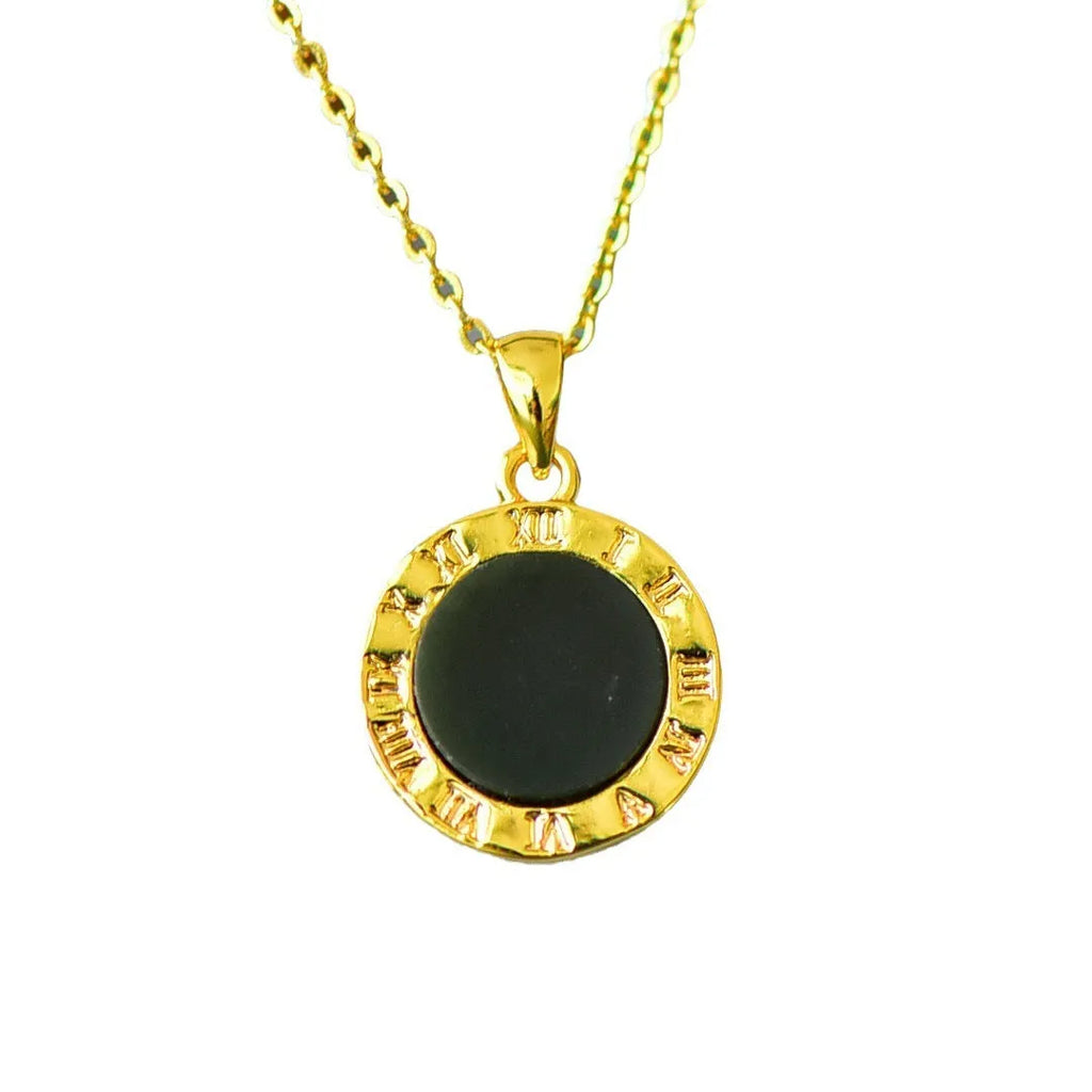 Copper inlaid natural Hetian gray and ink blue jade pendant necklace on a chain.