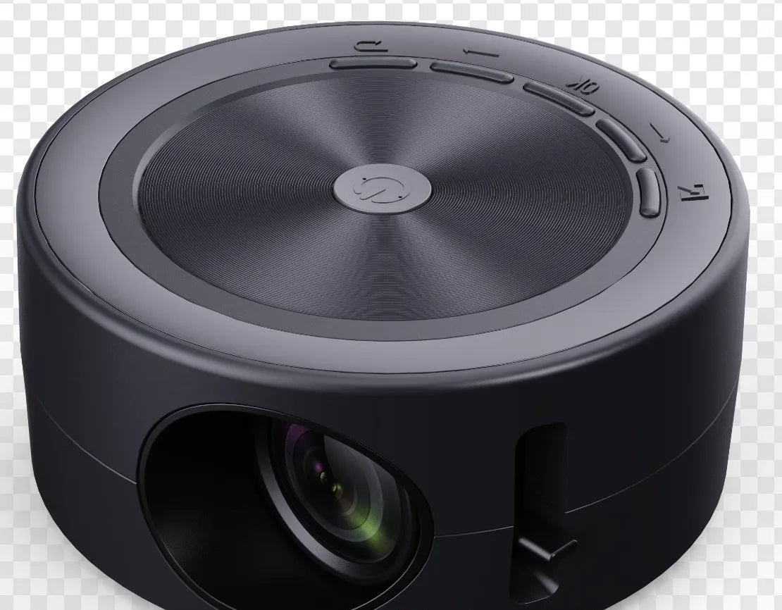 Wired home LED projector YT200 in compact 110x47mm casing with remote control and USB cord