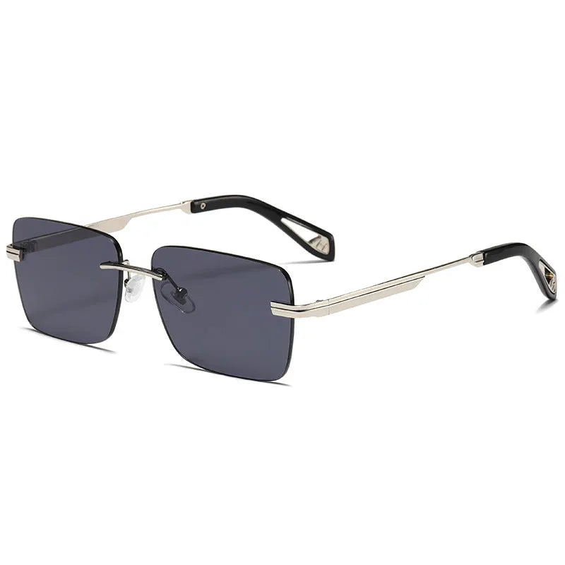 Frameless square retro sunglasses with UV400 protection in gold/tea colour for men and women
