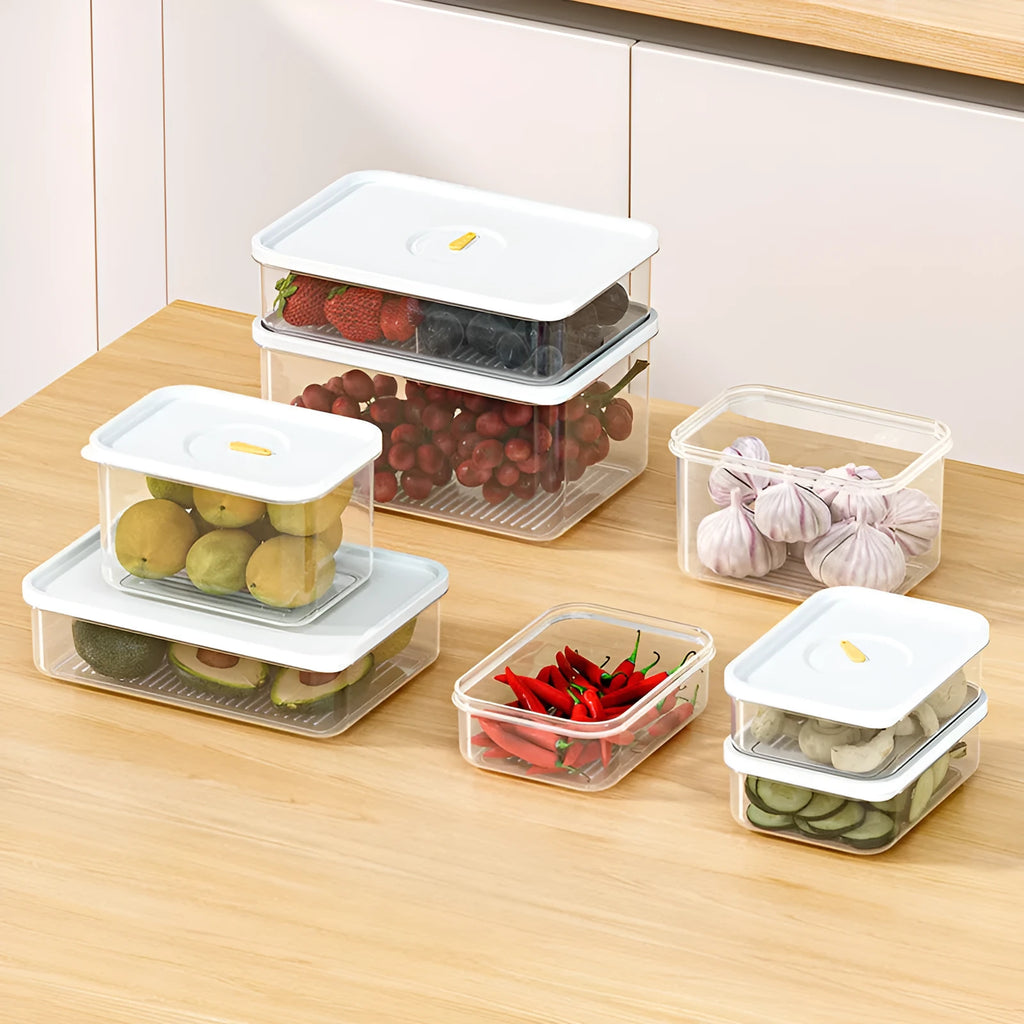 Home Fashion Personality Refrigerator Storage Box in food grade plastic with airtight lid, simple style, available in multiple sizes including 1900ML
