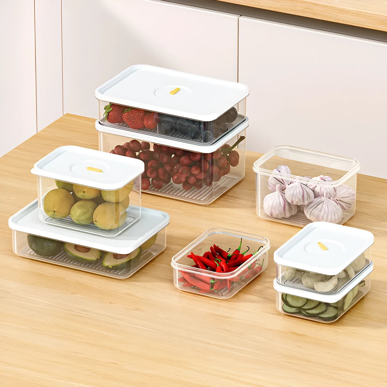 Home Fashion Personality Refrigerator Storage Box in food grade plastic with airtight lid, simple style, available in multiple sizes including 1900ML