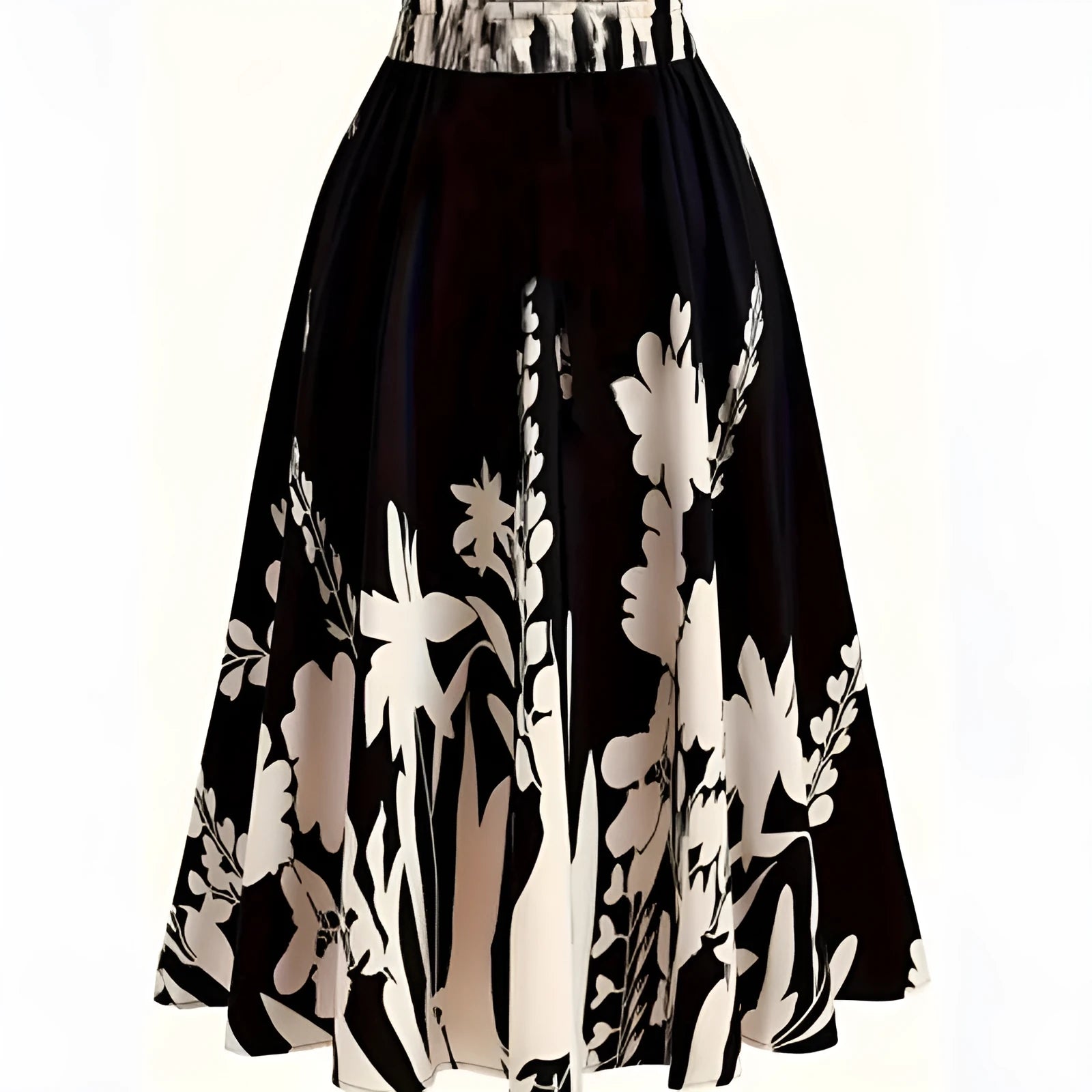 Chinese style 3D digital print pleated skirt mid-length polyester fibre plant flower pattern colour DD25052