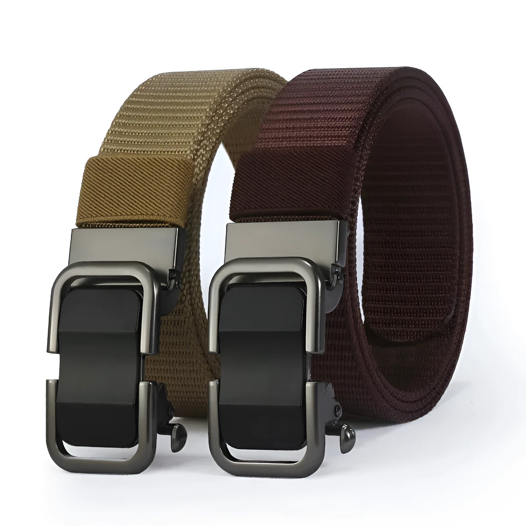Men's nylon canvas belt with toothless alloy buckle in 120cm length