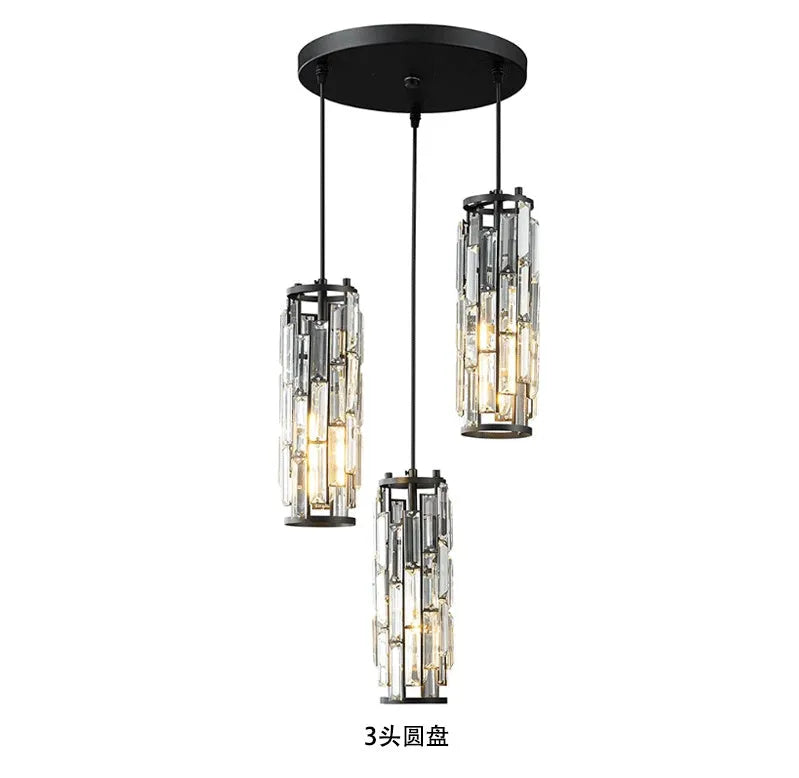 Industrial single head LED droplight with crystal design in black, gold, or chrome finish for bedside or aisle use.