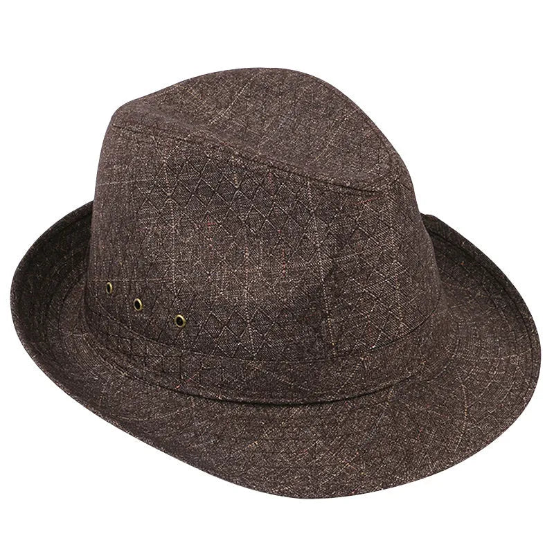 A thickened suit material fedora hat for men shown in a grey colour variant.