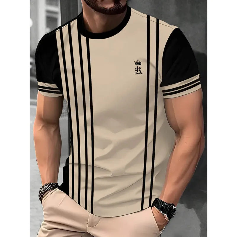 Men's loose fit short-sleeved T-shirt with digital 3D printed striped pattern