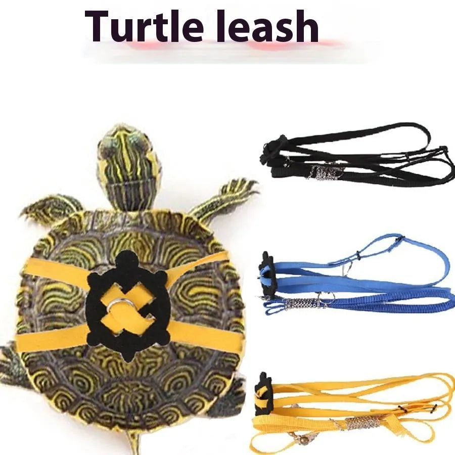 Yellow adjustable turtle walking harness with bell and traction rope for small pets under 6 kg