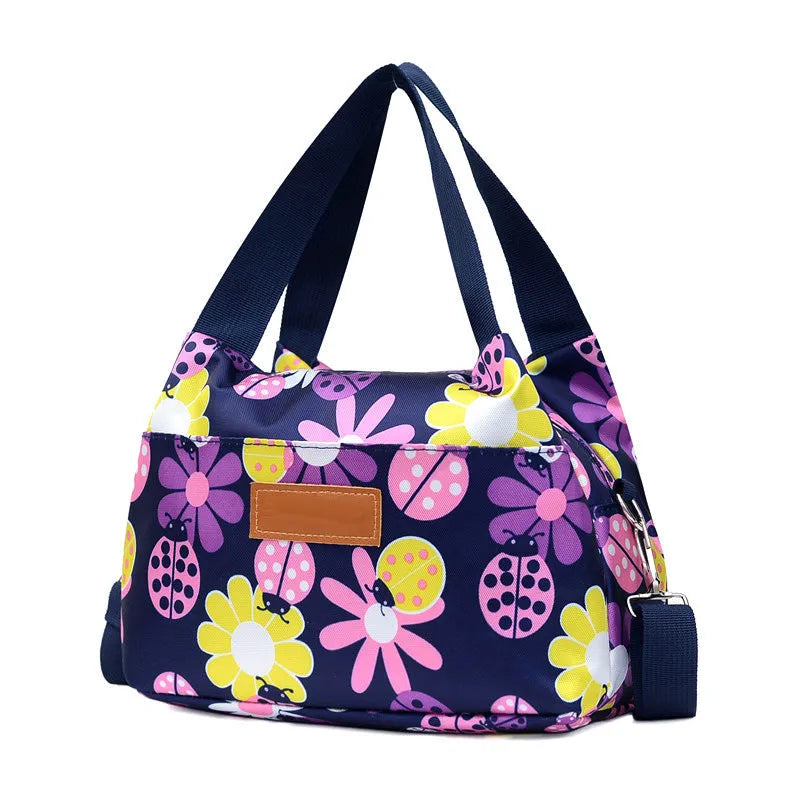 Women's Korean-style nylon shoulder bag in purple with large capacity and sandwich pockets