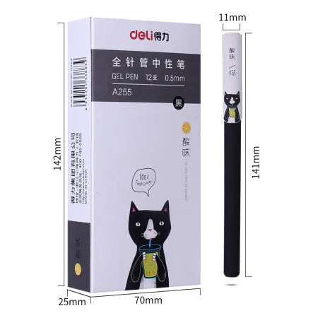 Black gel pen with full needle tube, plastic body 14.1x1.1cm, non-erasable ink
