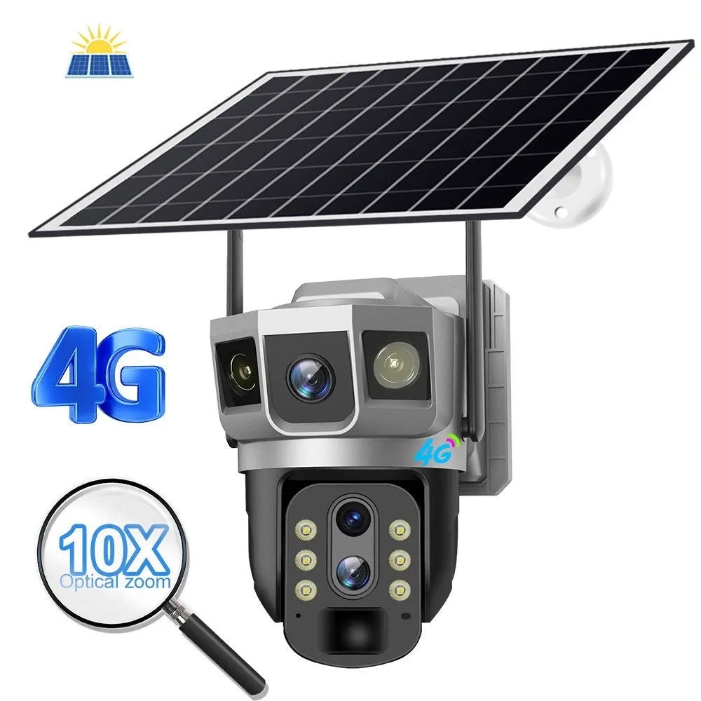 V380 4G outdoor smart security camera with solar panel and 10x zoom capability