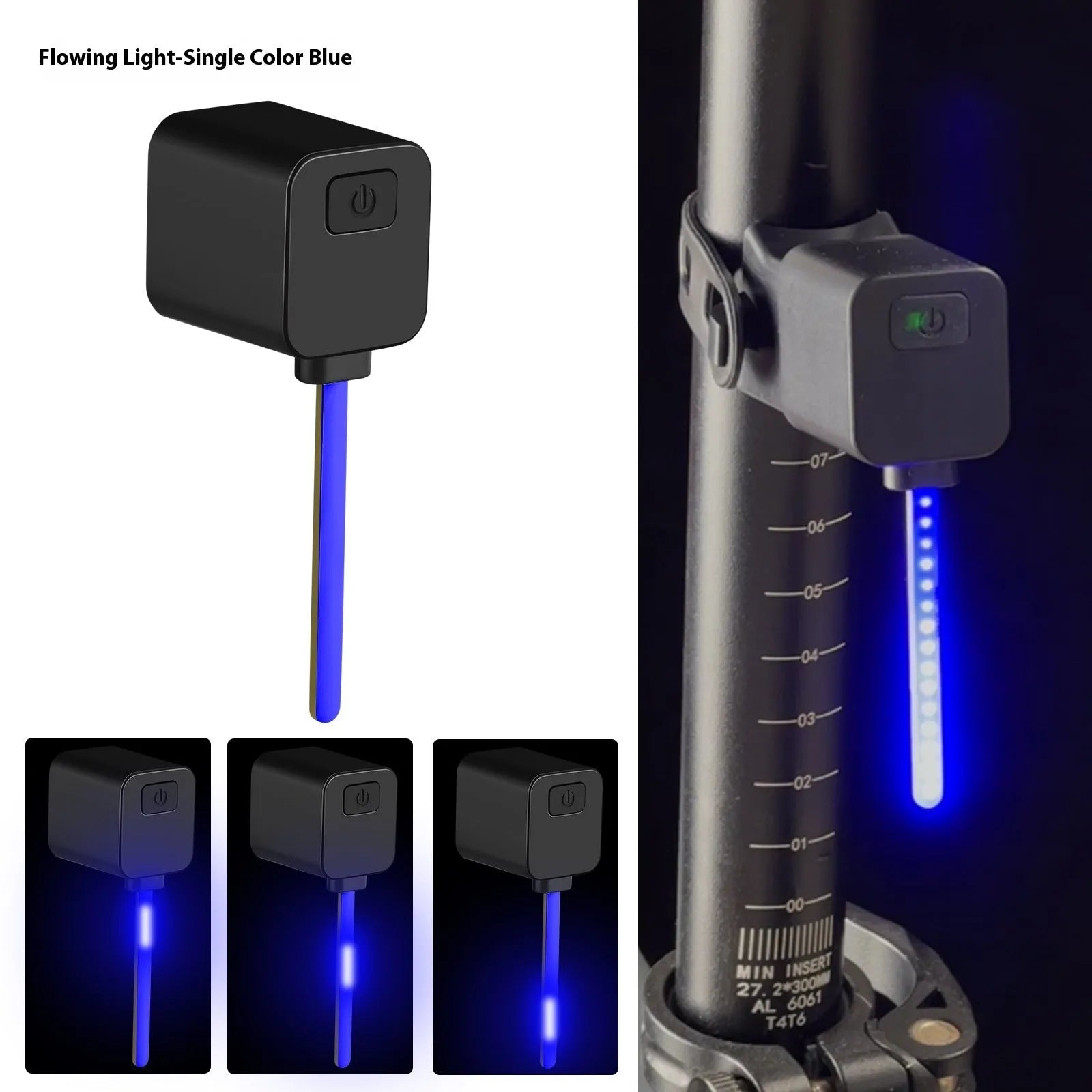 Bicycle taillight with running water illumination effect mounted on seat tube