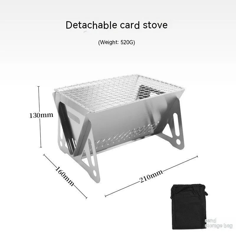 Stainless steel folding barbecue grill with large cooking surface and storage bag