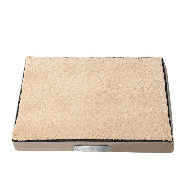 Removable washable memory sponge dog mat in brown, shown with a detached cover for cleaning.