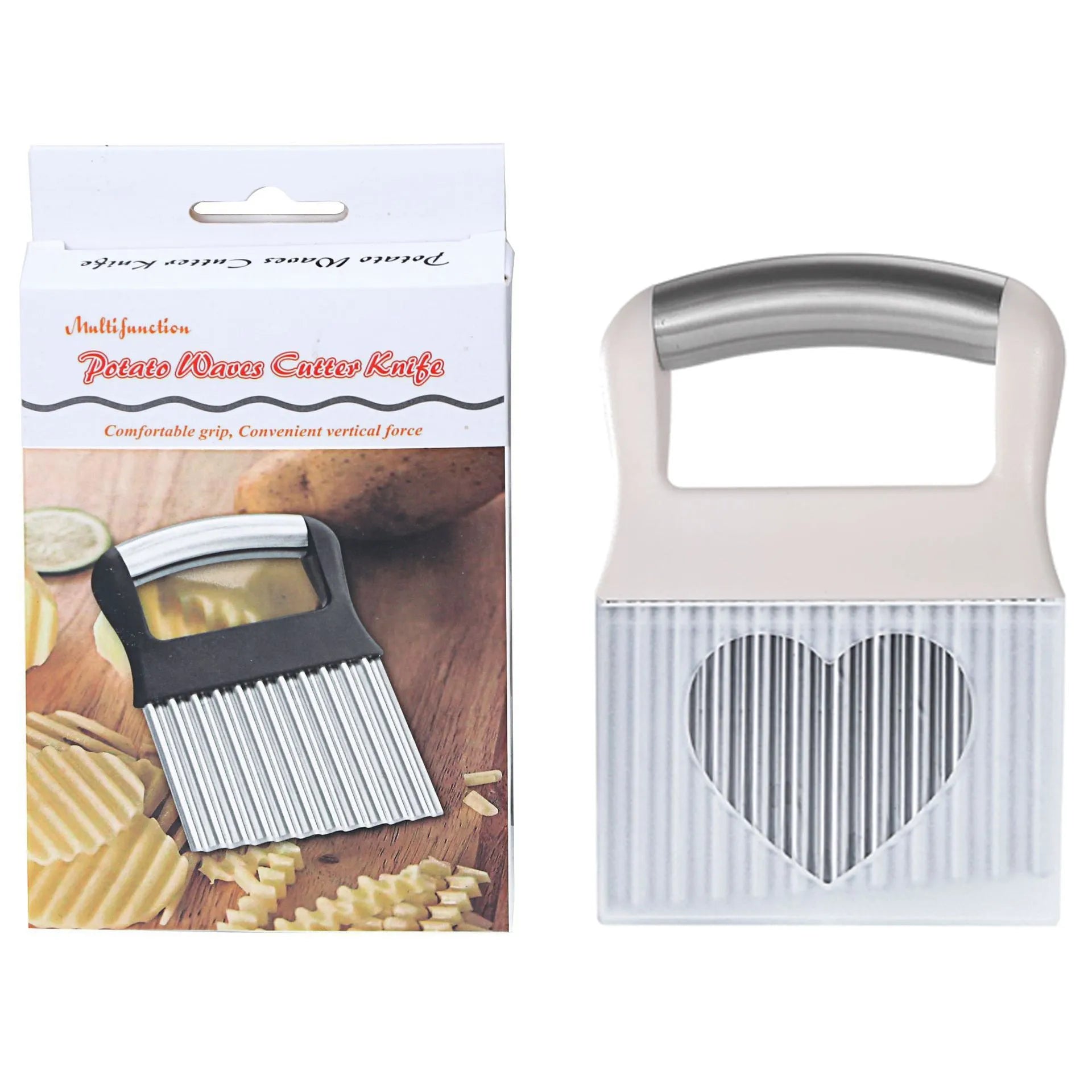 Stainless steel potato wave knife measuring 14x9cm for cutting decorative crisps