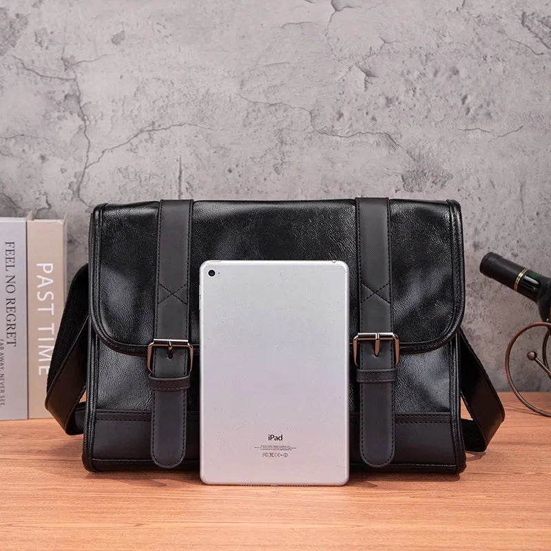 Black Korean-style men's anti-theft backpack with decorative sewing thread detailing
