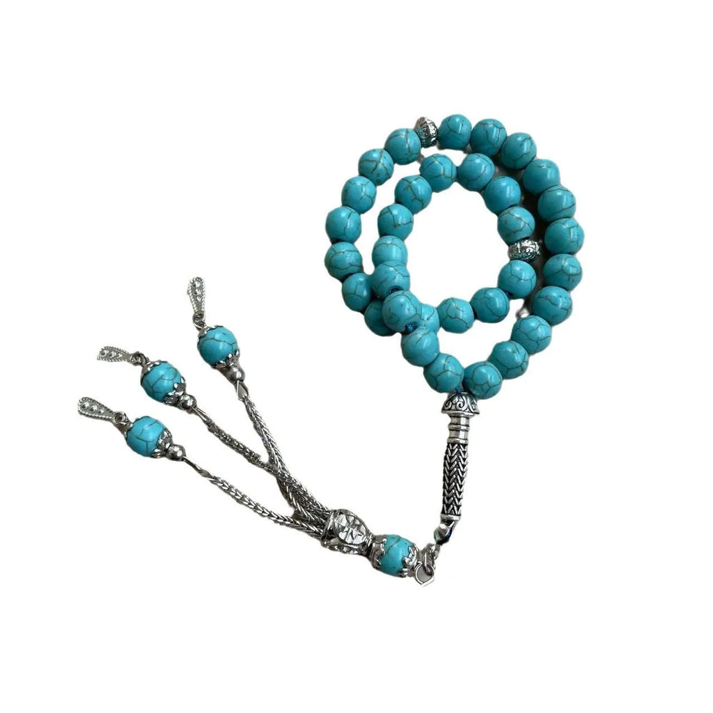Handmade sky blue stone Muslim prayer bracelet with 8mm tasbih beads for Dhikr counting