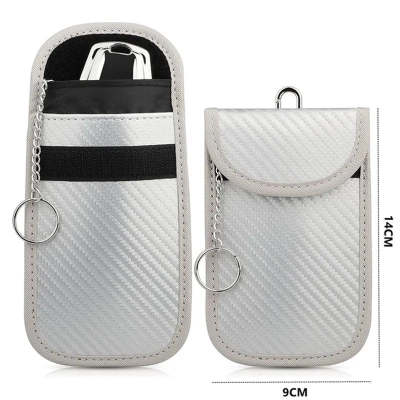 Faraday bag key protector (16 x 10 cm) in blue, green, red, and white for car key fob signal blocking anti-theft