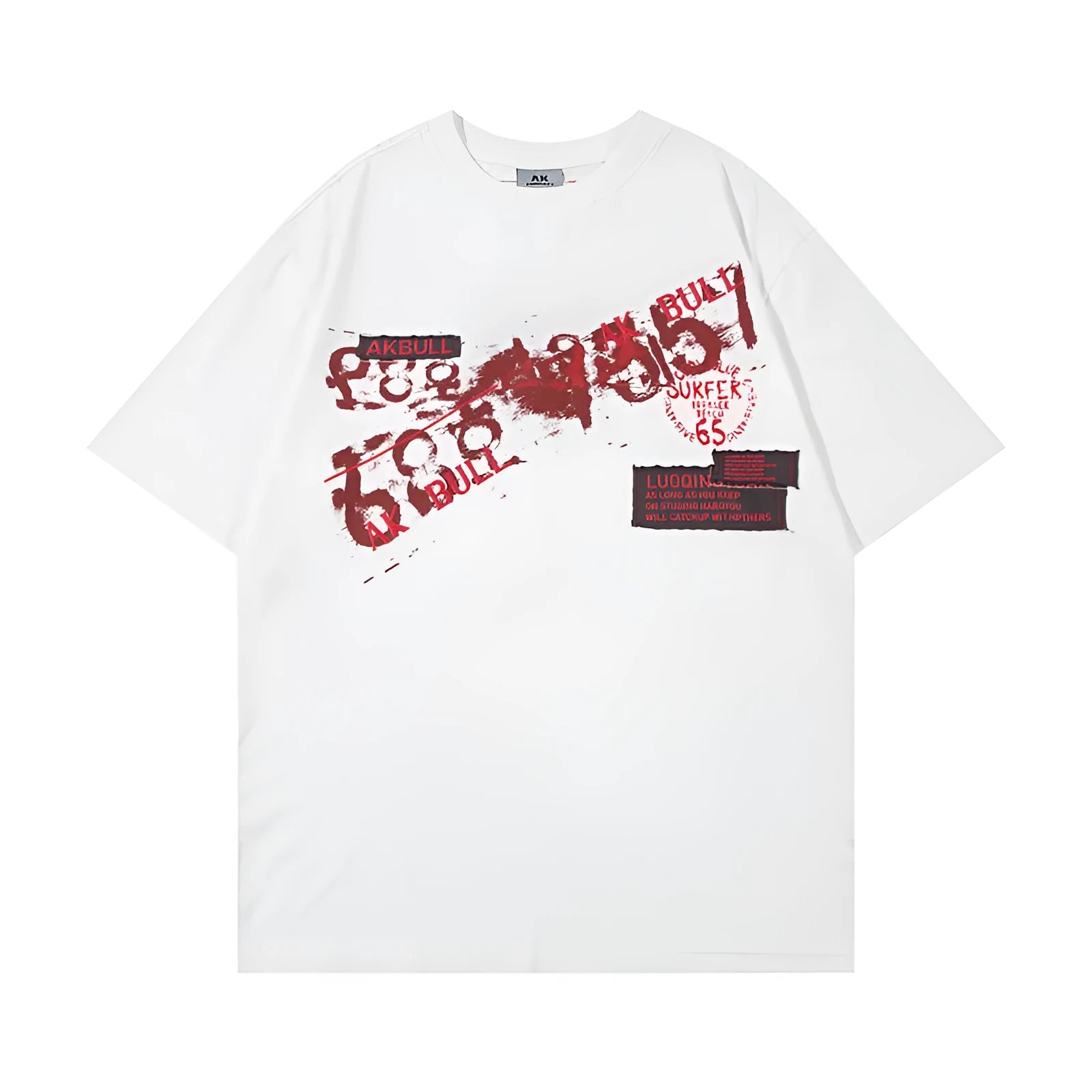 Men's letter affixed cloth embroidered printed short sleeve pure cotton t-shirt in white and black