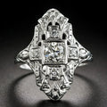 Hollow out geometric silver ring with diamond studs on copper base