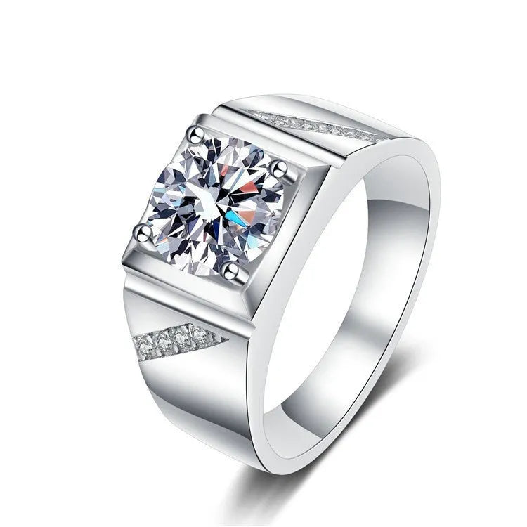 Men's adjustable copper ring with square diamond design in gold or platinum finish