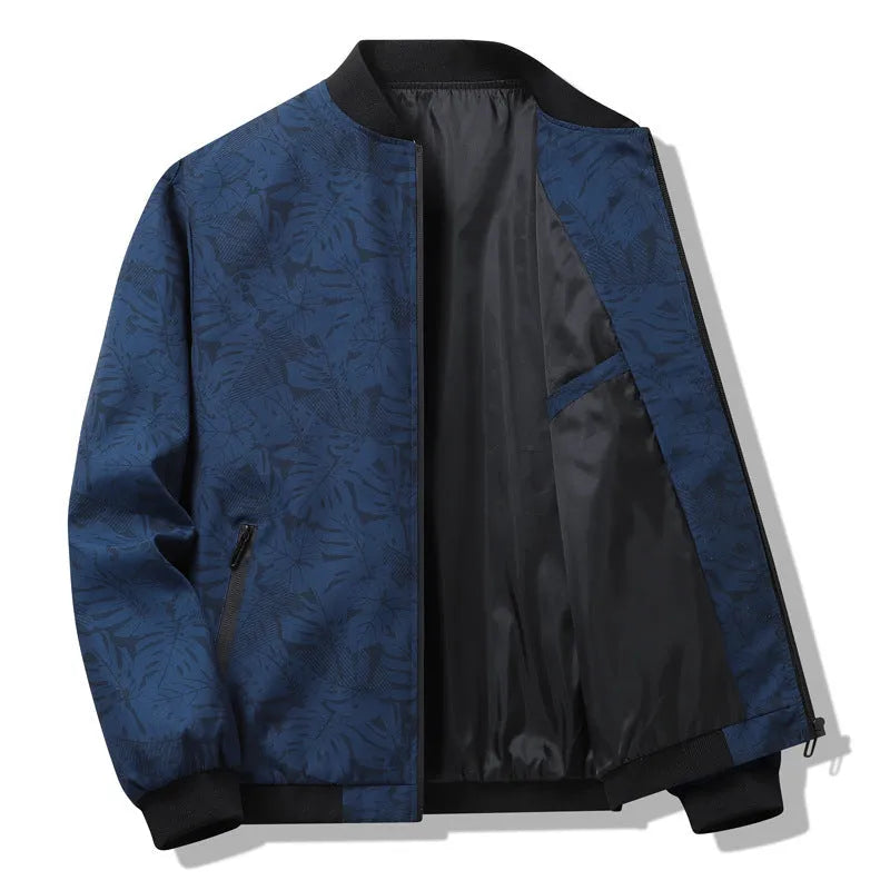 Men's autumn fashion casual jacket with floral pattern in gray, available in sizes M to 4XL, made from polyester
