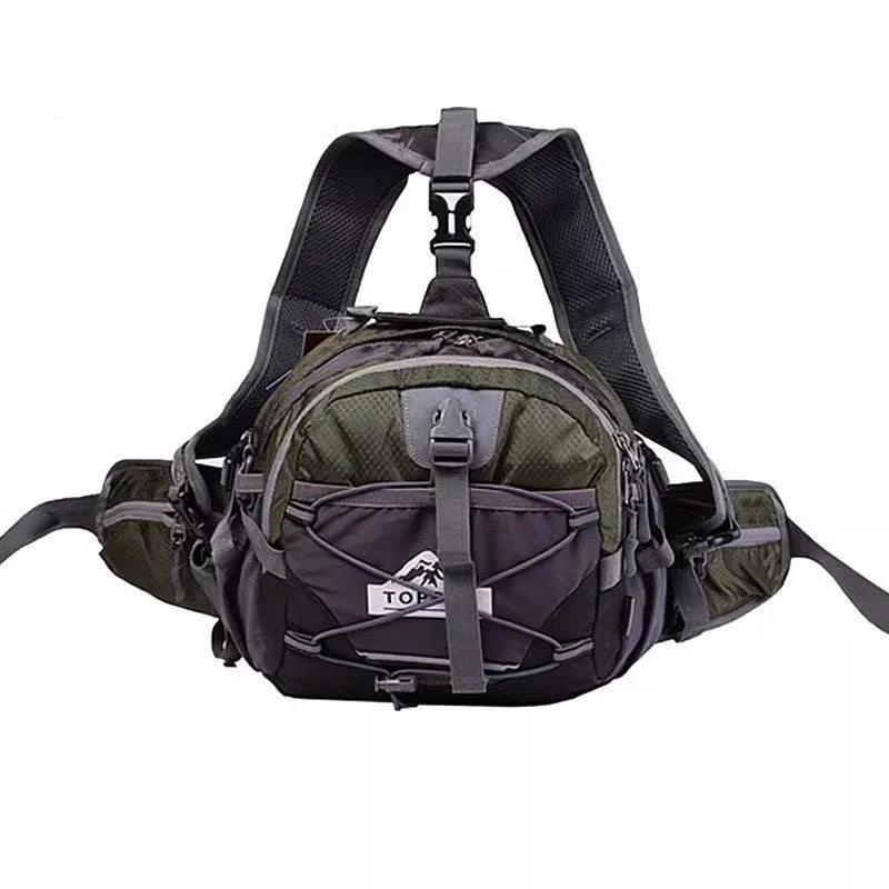 Outdoor multi-functional sports waist bag in Army Green with 18L capacity and nylon construction, shown as crossbody bag
