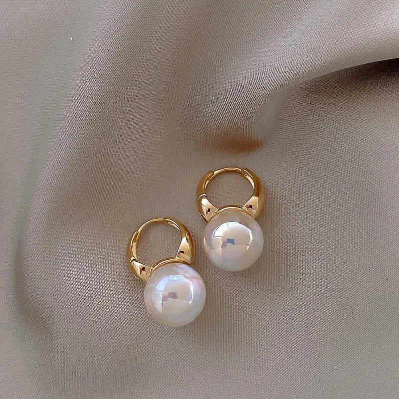 Mermaid pearl earrings for women copper clip on U shape 14K gold colour with white pearl centre