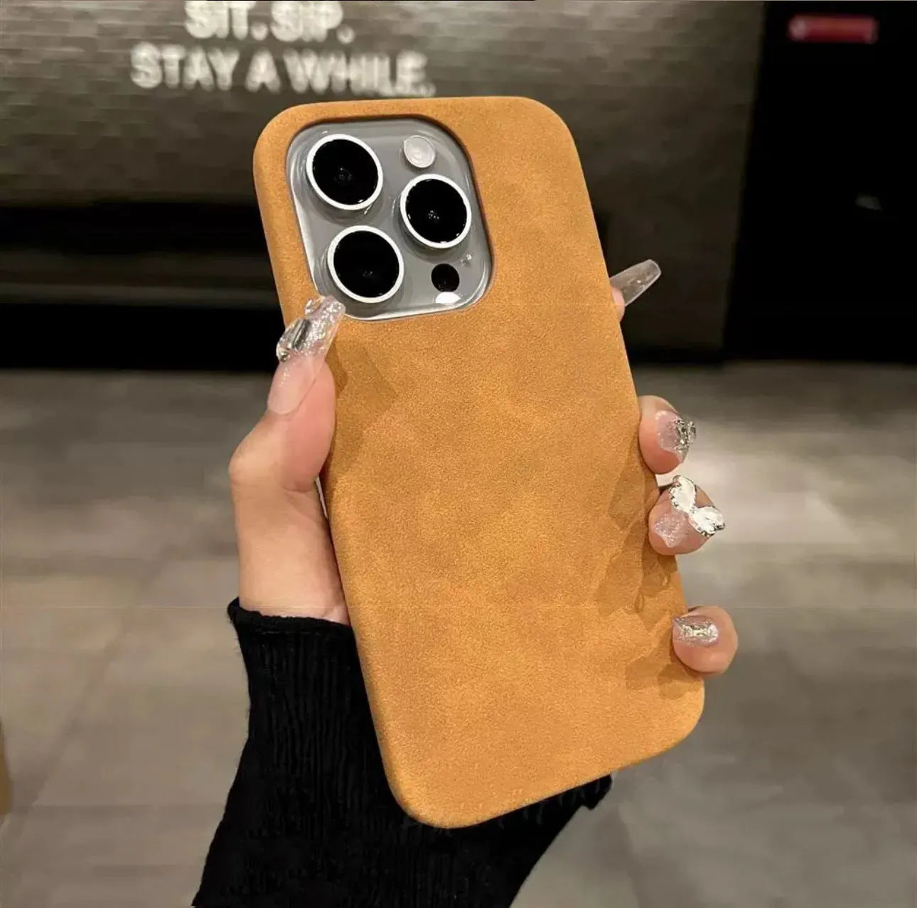 New high-grade solid colour suede phone case with frosted finish for iPhone models