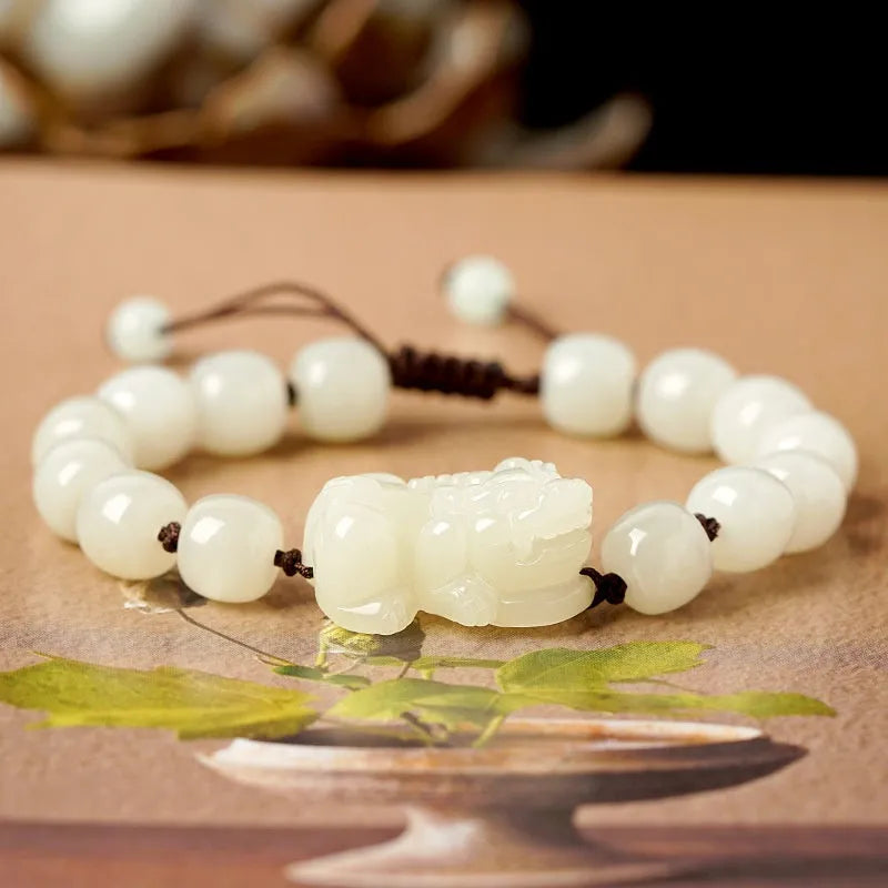 Hetian jade bracelet with black and red braided ropes traditional Chinese jewellery