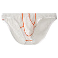 Men's low-waist lace briefs in ice silk fabric on a white background, shown in green colour.