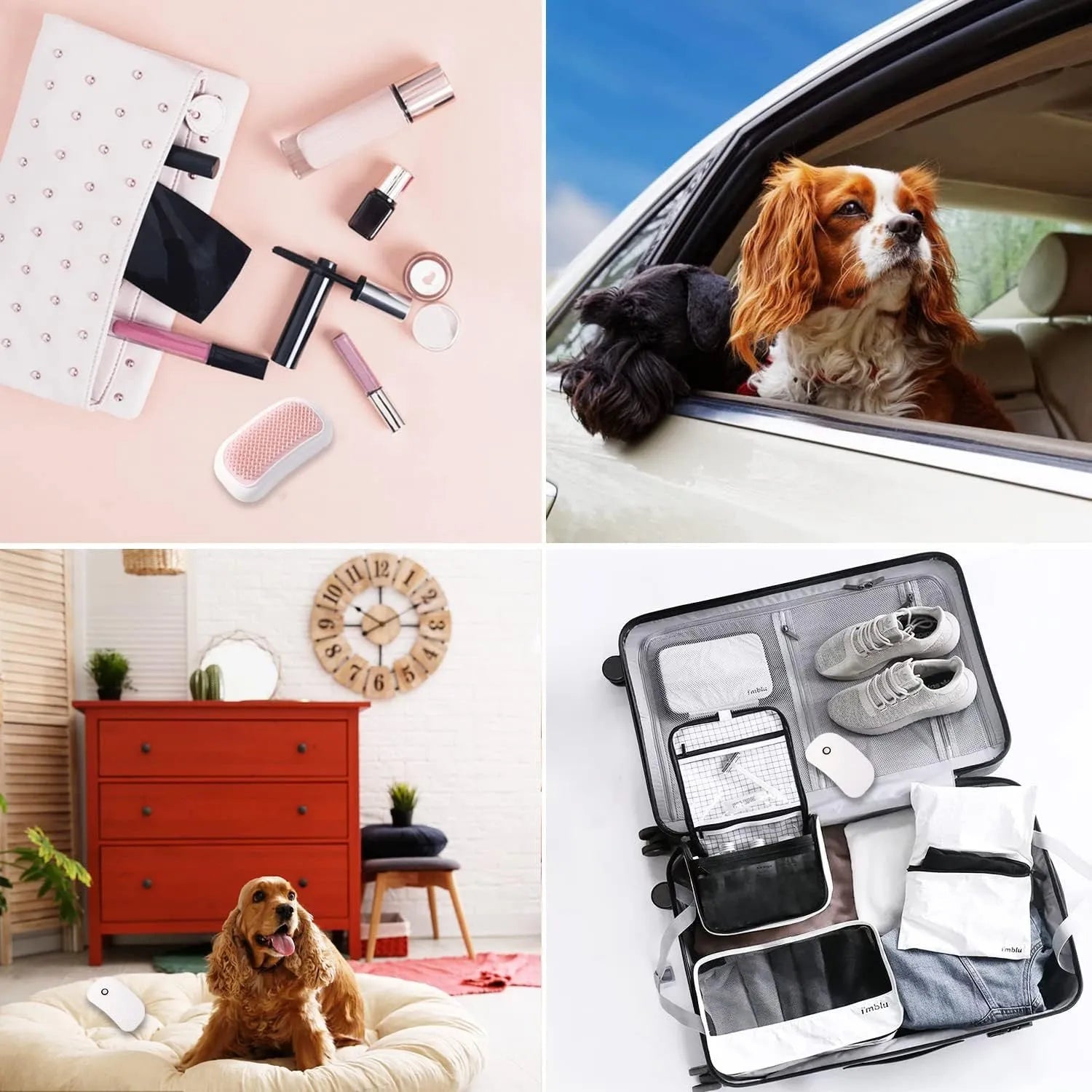 Light pink and white handheld electric pet massage brush with TPE teeth