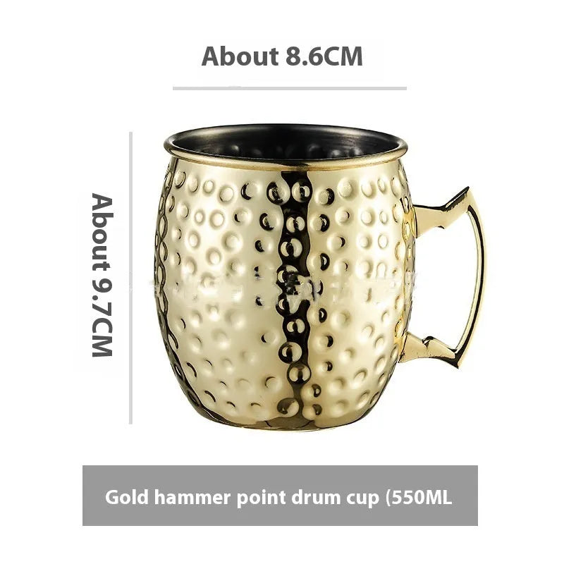 Stainless steel Moscow Mule cup with copper interior in silver, gold, rose gold or black colours