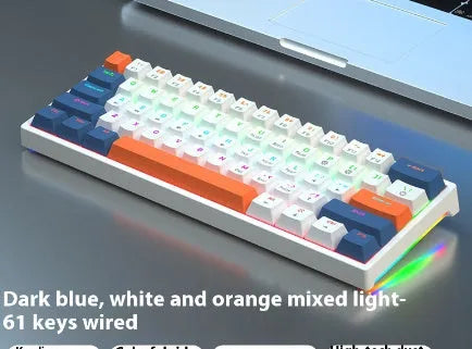 61-key mechanical keyboard with blue and white colour scheme and compact design