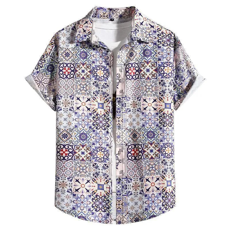 Men's slim fit Hawaiian shirt with digital printed pattern and short sleeves