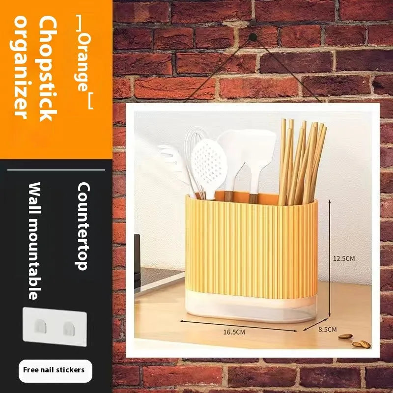Plastic wall-mounted chopstick holder with drainage holes in beige, dark green or orange colour