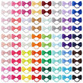 80 multi-coloured baby hair ties with small grosgrain ribbon bows for infants and toddlers.