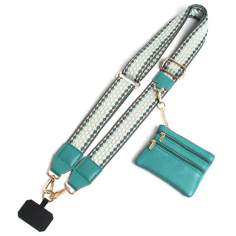 Polyester mobile phone lanyard with silk screen print in apricot colour showing long shoulder strap design