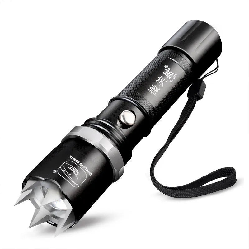 Aluminium alloy rechargeable focusing LED flashlight in black with adjustable beam